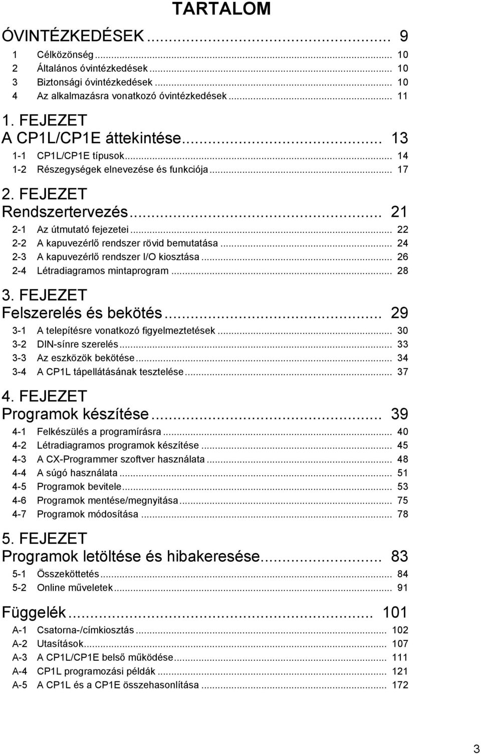 .. 24 2-3 A kapuvezérlő rendszer I/O kiosztása... 26 2-4 Létradiagramos mintaprogram... 28 3. FEJEZET Felszerelés és bekötés... 29 3-1 A telepítésre vonatkozó figyelmeztetések.