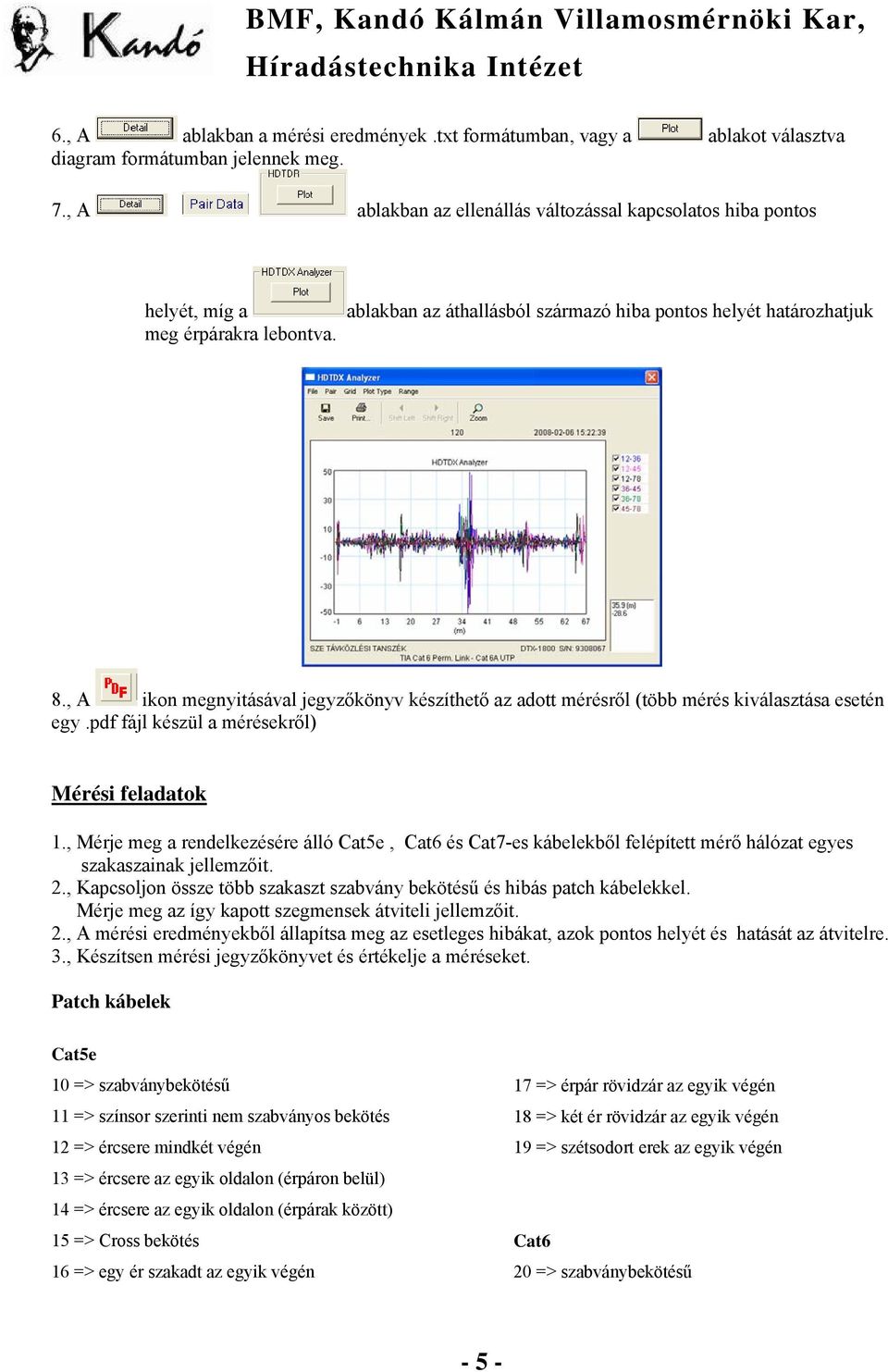 , A ikon megnyitásával jegyzőkönyv készíthető az adott mérésről (több mérés kiválasztása esetén egy.pdf fájl készül a mérésekről) Mérési feladatok 1.