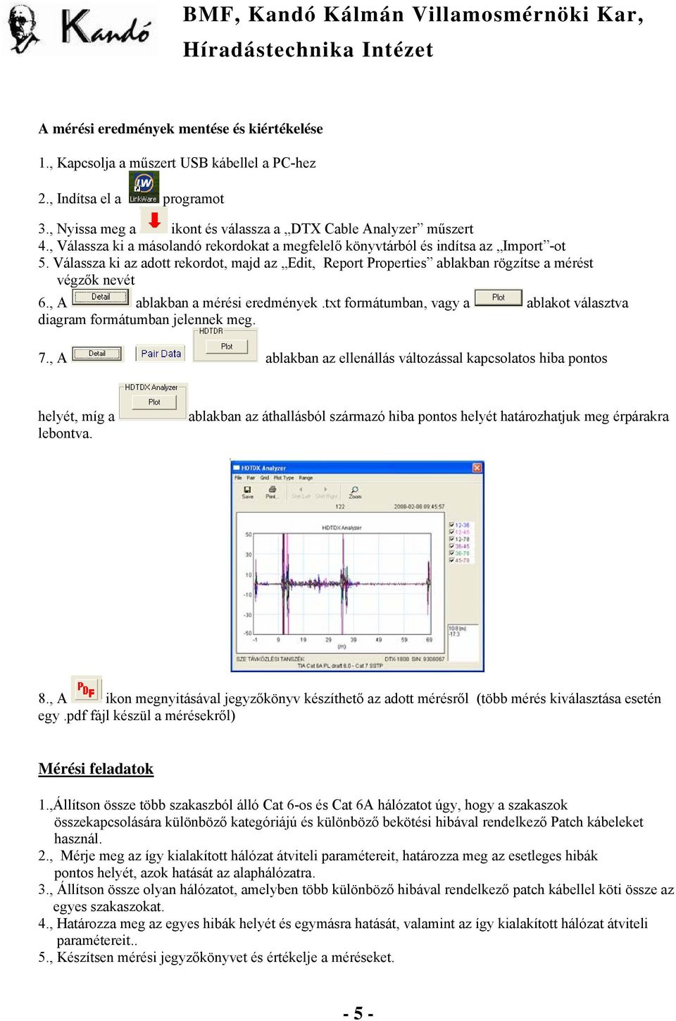 , A ablakban a mérési eredmények.txt formátumban, vagy a ablakot választva diagram formátumban jelennek meg. 7., A ablakban az ellenállás változással kapcsolatos hiba pontos helyét, míg a lebontva.