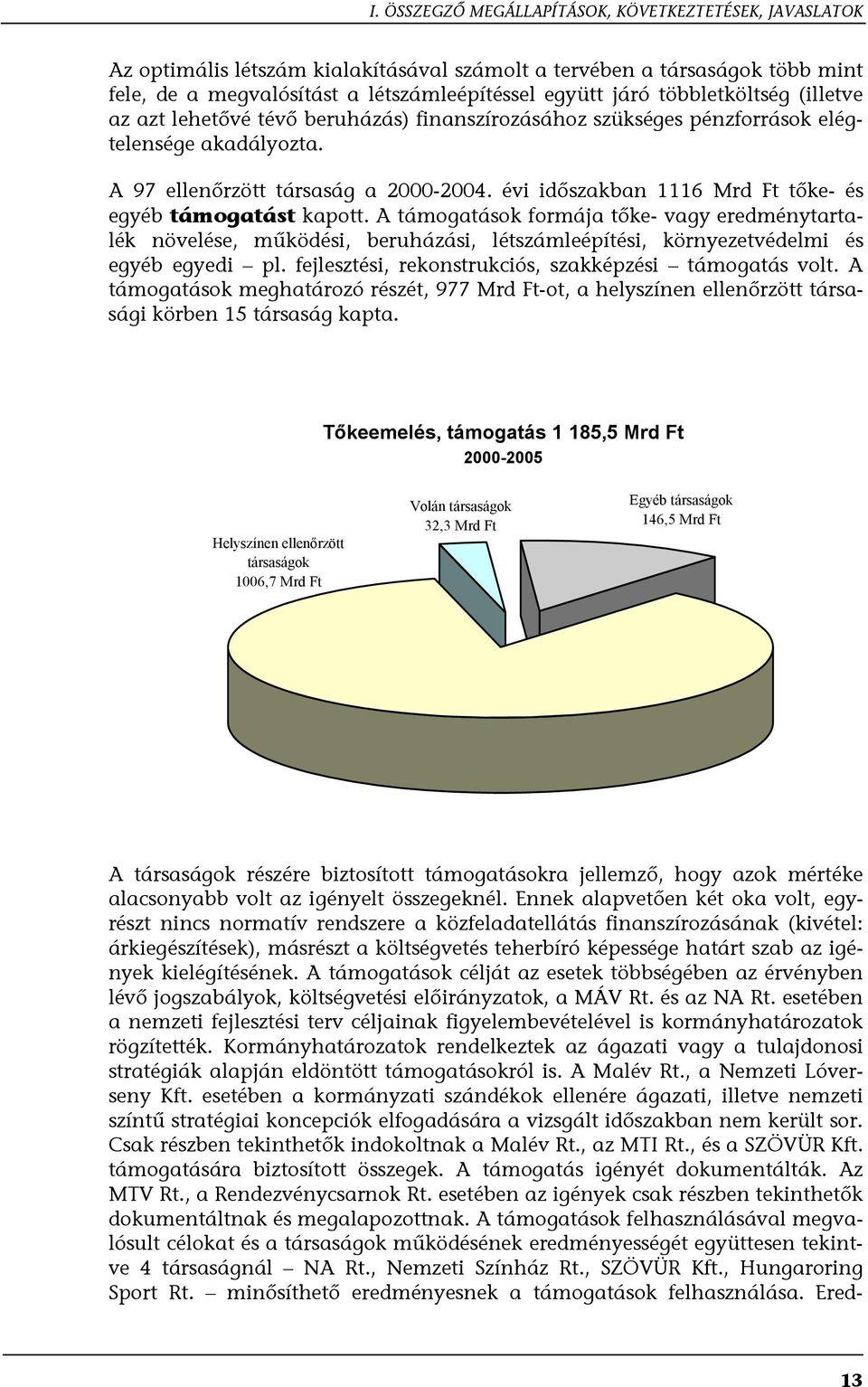 évi időszakban 1116 Mrd Ft tőke- és egyéb támogatást kapott. A támogatások formája tőke- vagy eredménytartalék növelése, működési, beruházási, létszámleépítési, környezetvédelmi és egyéb egyedi pl.