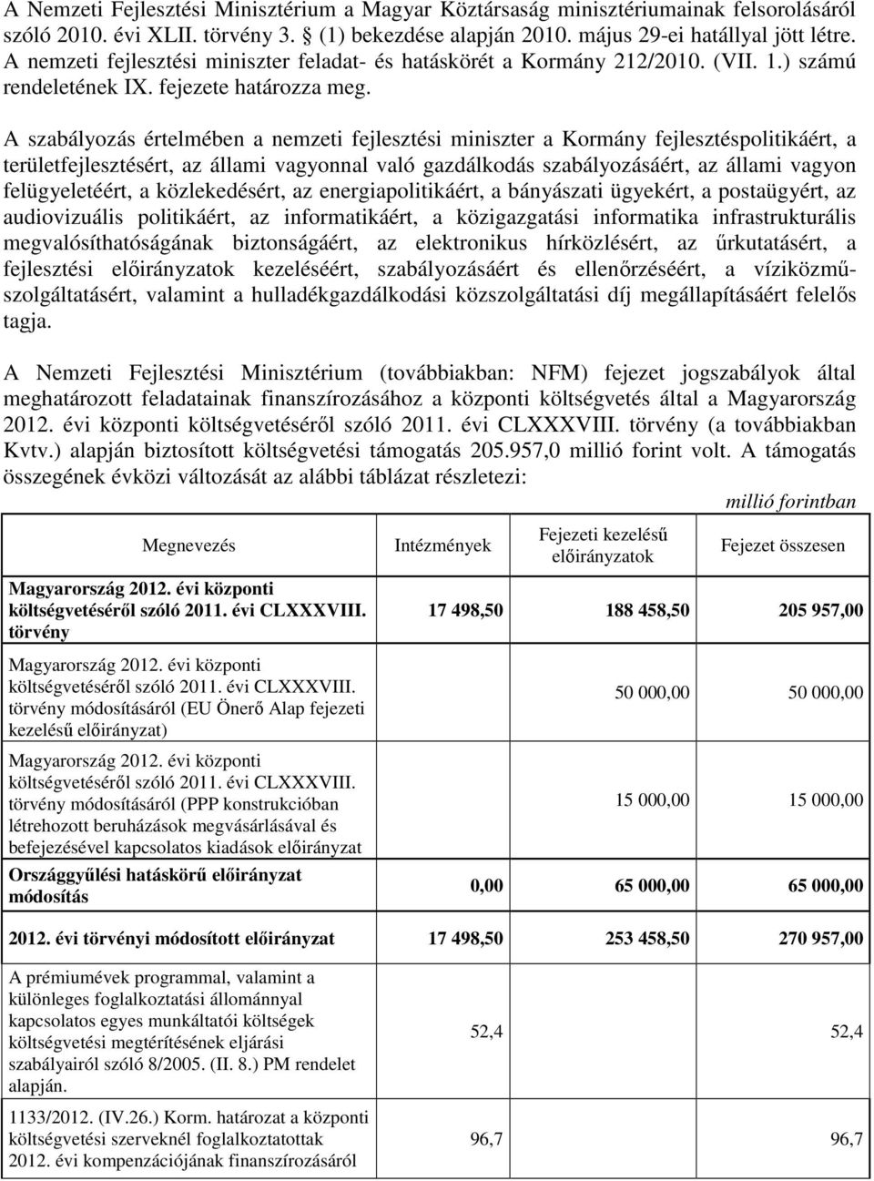 A szabályozás értelmében a nemzeti fejlesztési miniszter a Kormány fejlesztéspolitikáért, a területfejlesztésért, az állami vagyonnal való gazdálkodás szabályozásáért, az állami vagyon