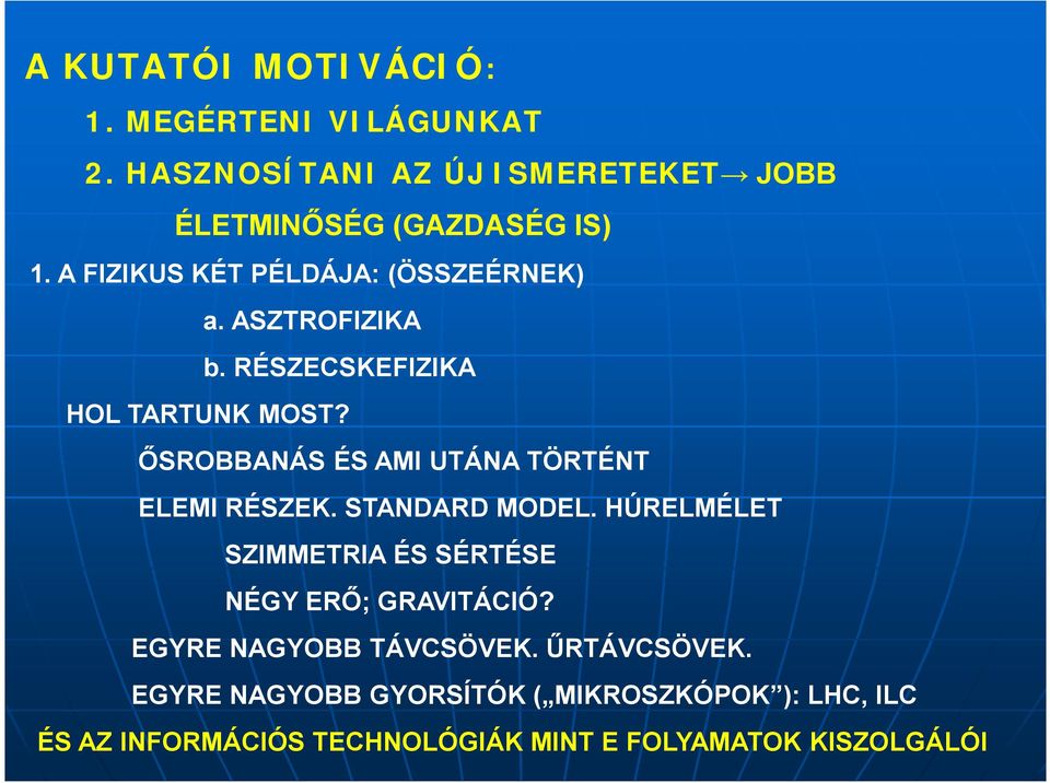 ŐSROBBANÁS ÉS AMI UTÁNA TÖRTÉNT ELEMI RÉSZEK. STANDARD MODEL. HÚRELMÉLET SZIMMETRIA ÉS SÉRTÉSE NÉGY ERŐ; GRAVITÁCIÓ?