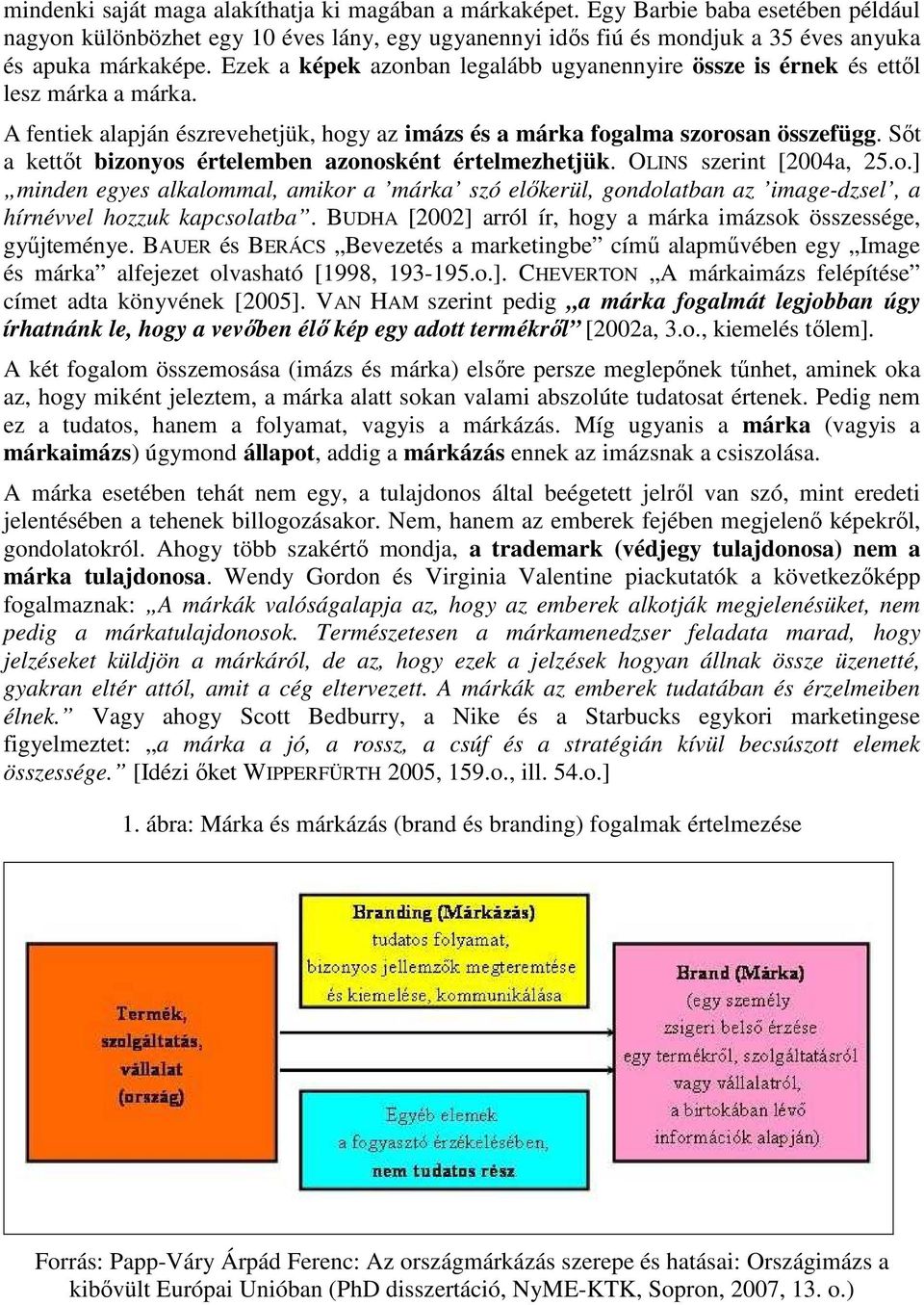 Sıt a kettıt bizonyos értelemben azonosként értelmezhetjük. OLINS szerint [2004a, 25.o.] minden egyes alkalommal, amikor a márka szó elıkerül, gondolatban az image-dzsel, a hírnévvel hozzuk kapcsolatba.