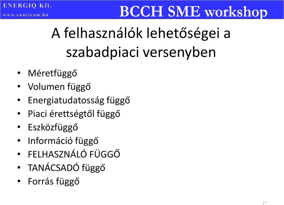 Energiatudatosság függő Piaci érettségtől függő