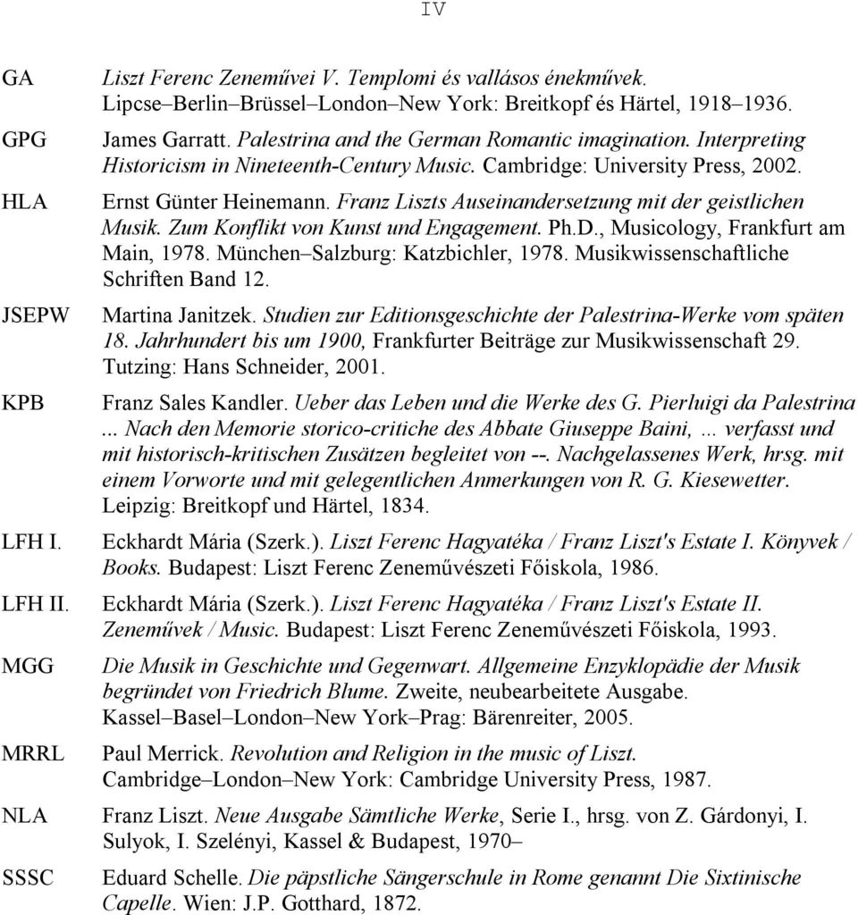 Franz Liszts Auseinandersetzung mit der geistlichen Musik. Zum Konflikt von Kunst und Engagement. Ph.D., Musicology, Frankfurt am Main, 1978. München Salzburg: Katzbichler, 1978.