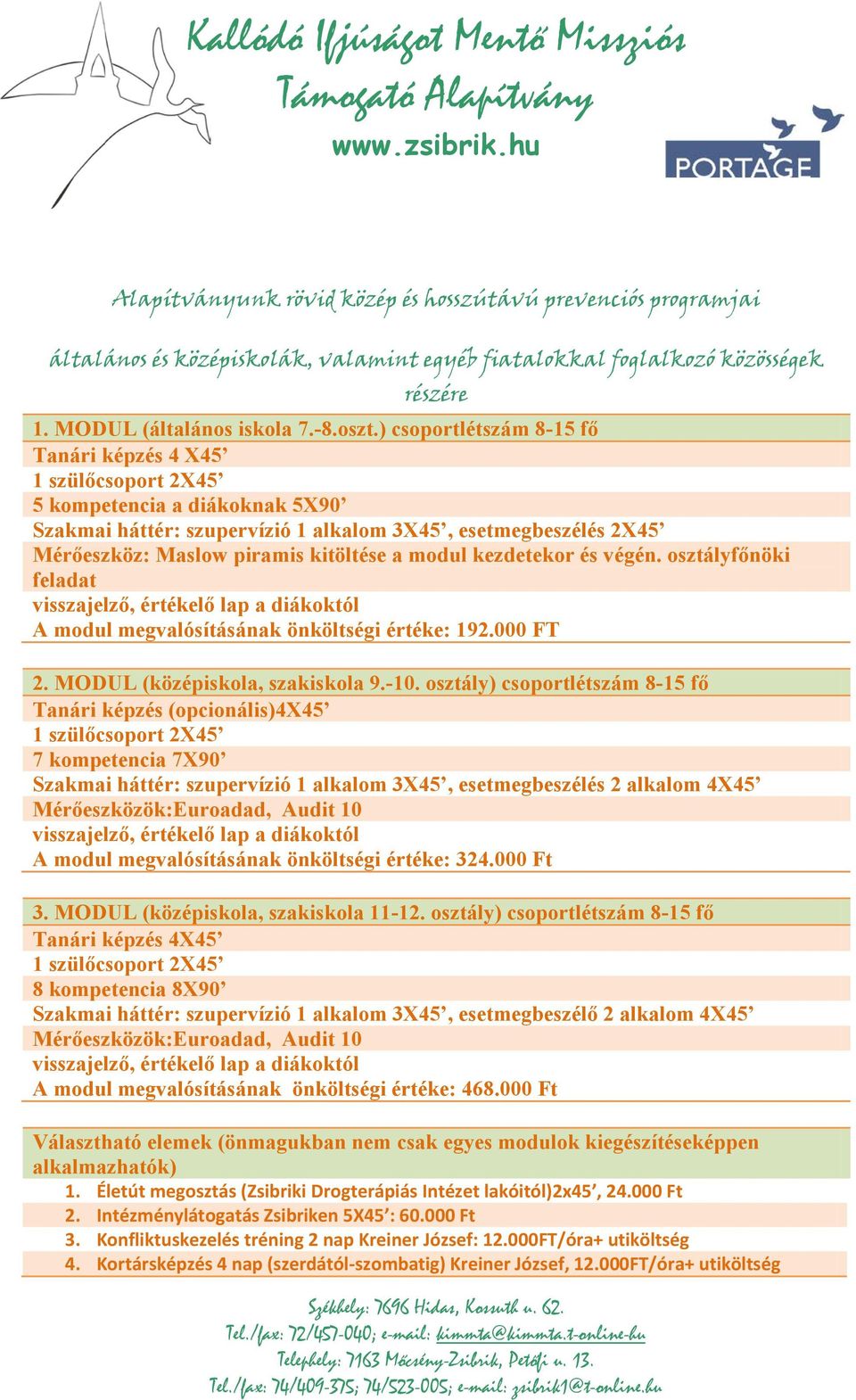 ) csoportlétszám 8-15 fő Tanári képzés 4 X45 1 szülőcsoport 2X45 5 kompetencia a diákoknak 5X90 Szakmai háttér: szupervízió 1 alkalom 3X45, esetmegbeszélés 2X45 Mérőeszköz: Maslow piramis kitöltése a