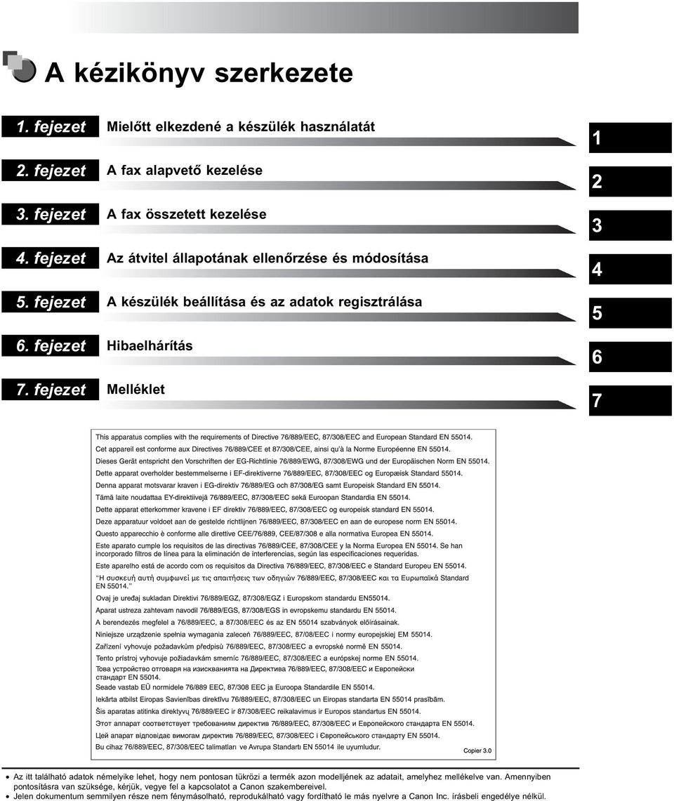 az adatok regisztrálása Hibaelhárítás Melléklet 1 2 3 4 5 6 7 itt található adatok némelyike lehet, hogy nem pontosan tükrözi a termék azon modelljének az adatait,