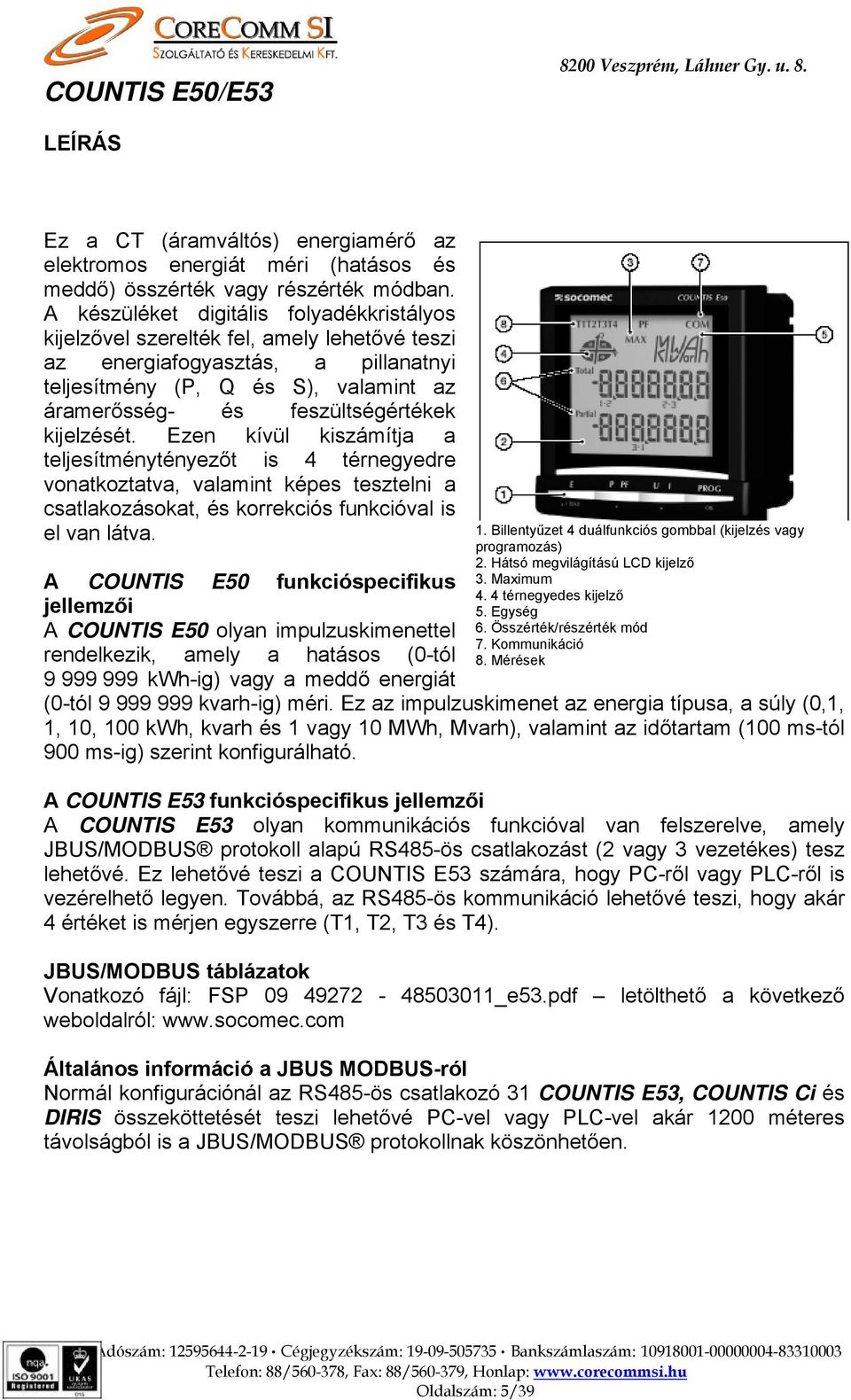 kijelzését. Ezen kívül kiszámítja a teljesítménytényezőt is 4 térnegyedre vonatkoztatva, valamint képes tesztelni a csatlakozásokat, és korrekciós funkcióval is el van látva.