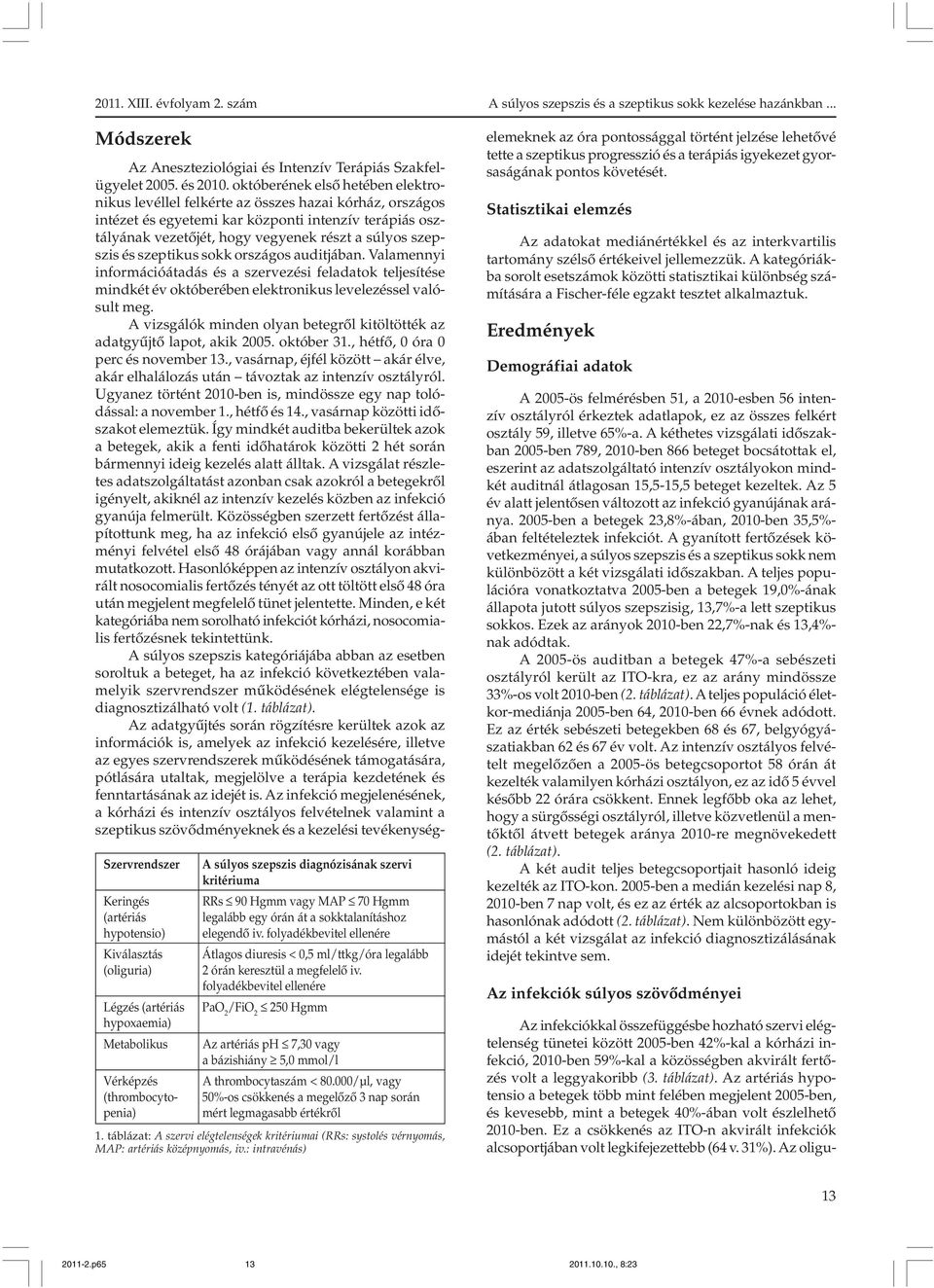 folyadékbevitel ellenére PaO 2 /FiO 2 250 Hgmm Az artériás ph 7,30 vagy a bázishiány 5,0 mmol/l A thrombocytaszám < 80.000/μl, vagy 50%-os csökkenés a megelõzõ 3 nap során mért legmagasabb értékrõl 1.