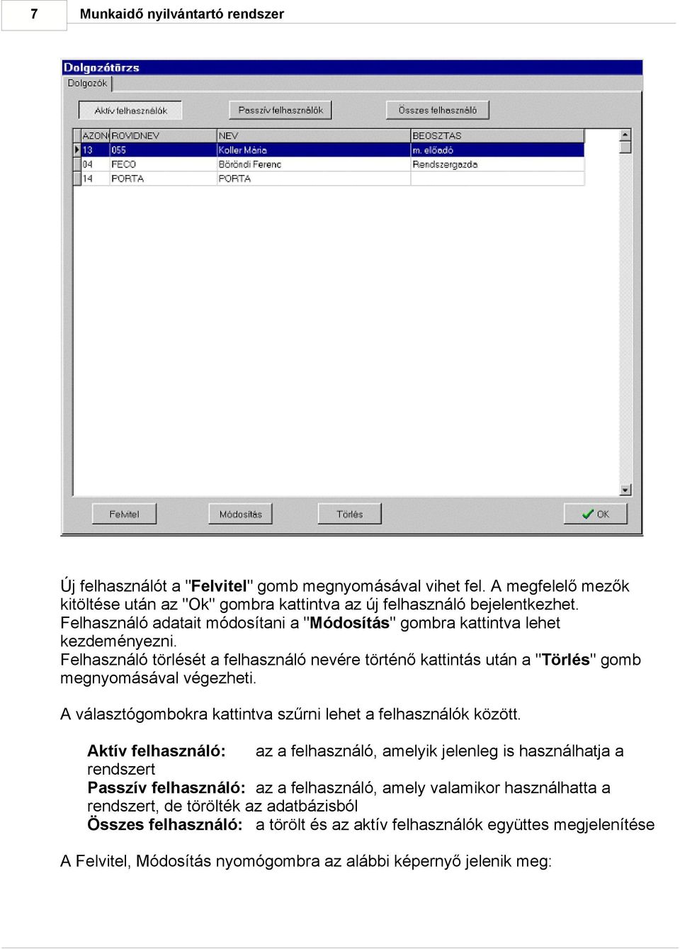 A választógombokra kattintva szűrni lehet a felhasználók között.