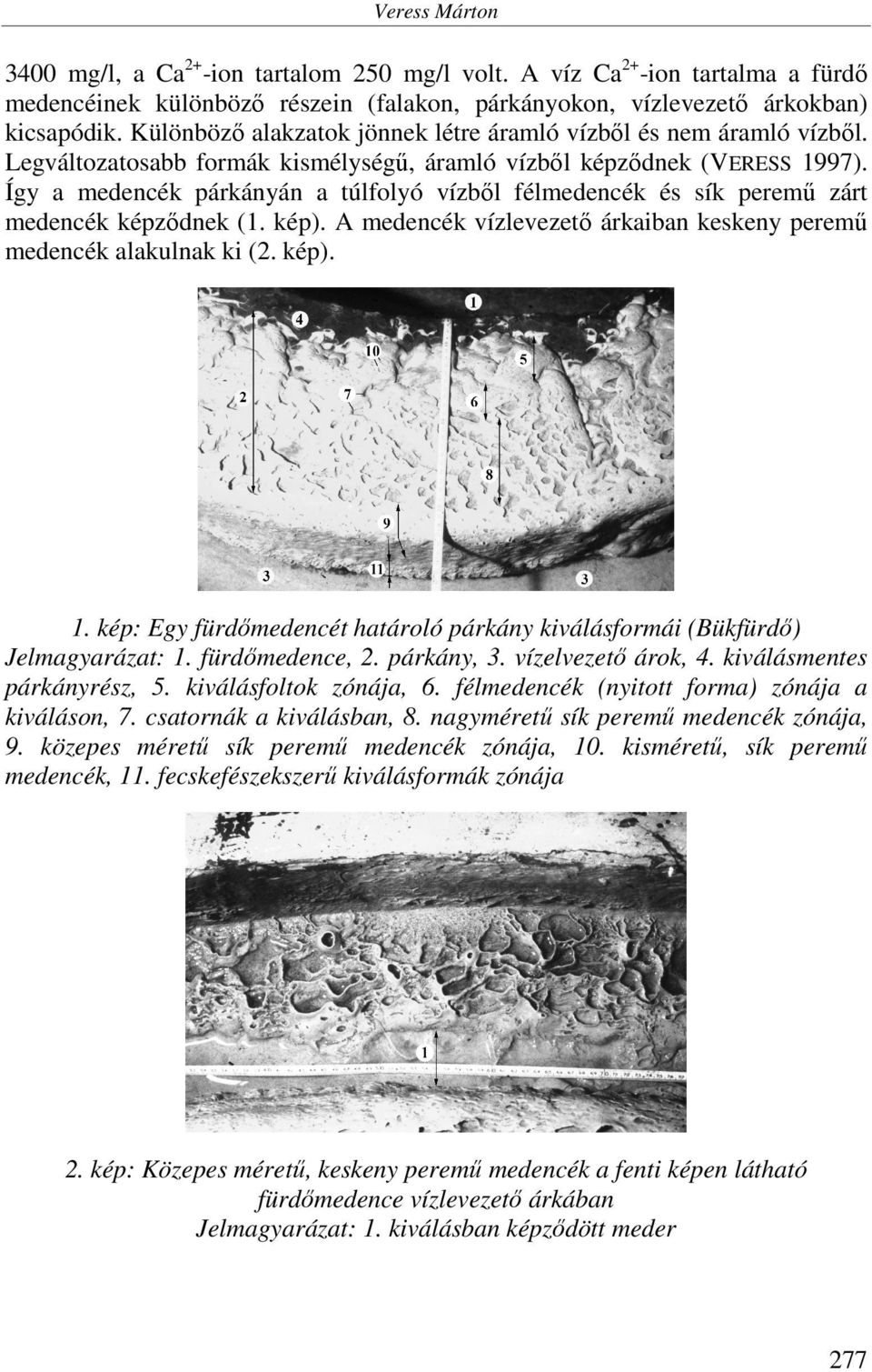 Így a medencék párkányán a túlfolyó vízből félmedencék és sík peremű zárt medencék képződnek (1. kép). A medencék vízlevezető árkaiban keskeny peremű medencék alakulnak ki (2. kép). 1.