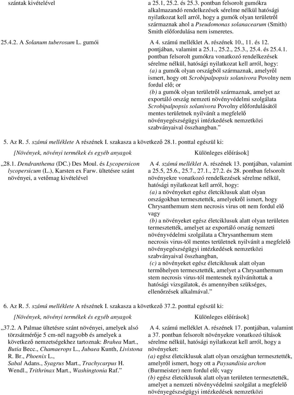 elıfordulása nem ismeretes. 25.4.2. A Solanum tuberosum L. gumói A 4. számú melléklet A. részének 10