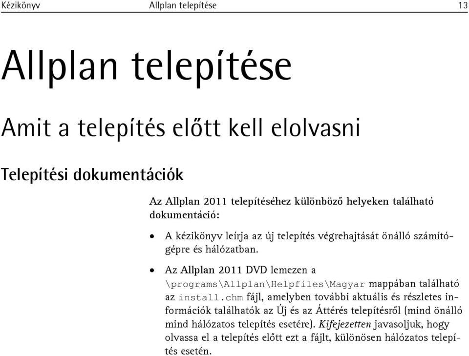 Az Allplan 2011 DVD lemezen a \programs\allplan\helpfiles\magyar mappában található az install.