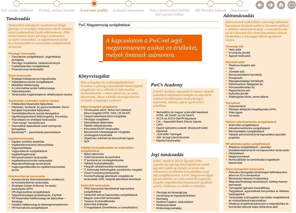 Pénzügyi tanácsadás Tranzakciós szolgáltatások, cégértékelés, átvilágítás Pénzügyi modellezés, hatástanulmányok Csalásfelderítési szolgáltatások Finanszírozási tanácsadás Üzleti tanácsadás Stratégia