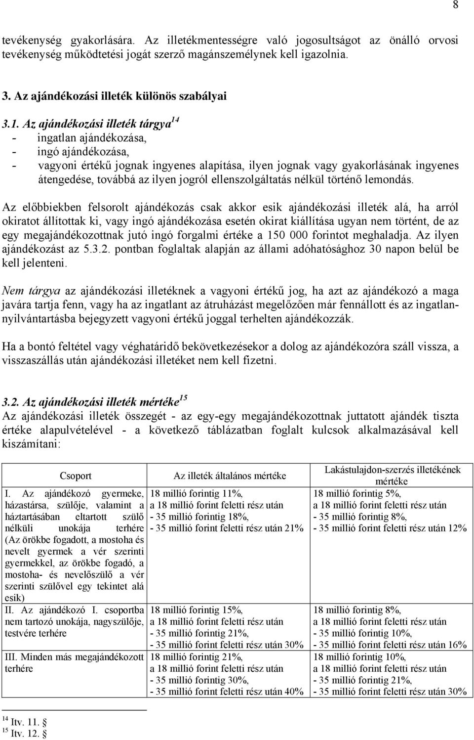 Az ajándékozási illeték tárgya 14 - ingatlan ajándékozása, - ingó ajándékozása, - vagyoni értékű jognak ingyenes alapítása, ilyen jognak vagy gyakorlásának ingyenes átengedése, továbbá az ilyen