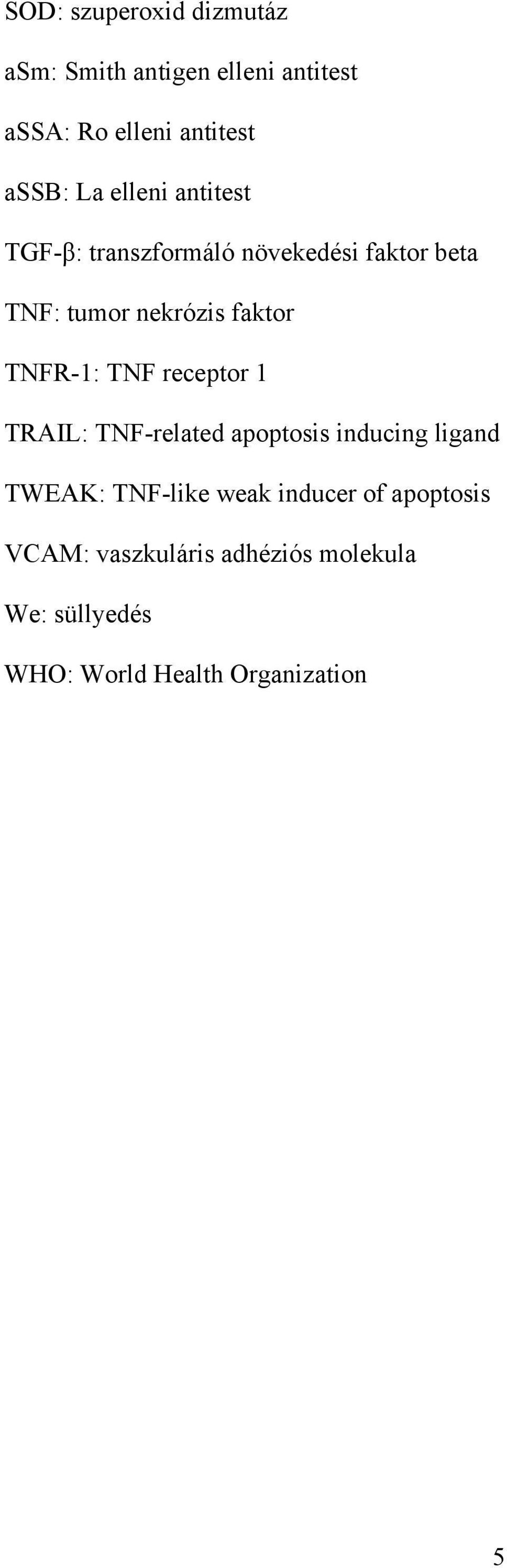 TNFR-1: TNF receptor 1 TRAIL: TNF-related apoptosis inducing ligand TWEAK: TNF-like weak