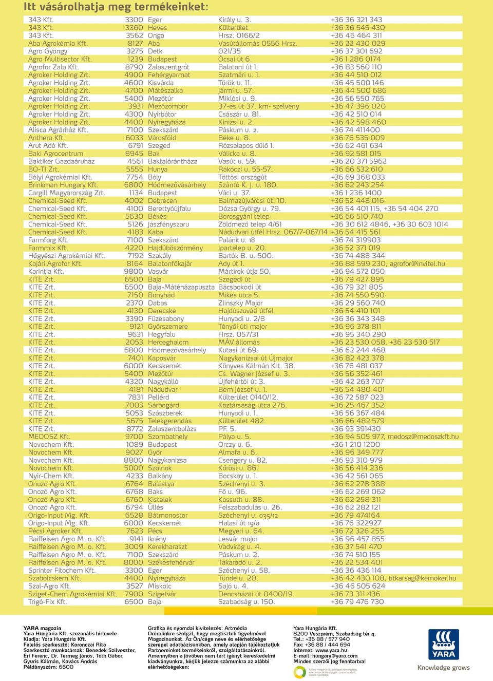 8790 Zalaszentgrót Balatoni út 1. +36 83 560 110 Agroker Holding Zrt. 4900 Fehérgyarmat Szatmári u. 1. +36 44 510 012 Agroker Holding Zrt. 4600 Kisvárda Török u. 11. +36 45 500 146 Agroker Holding Zrt.