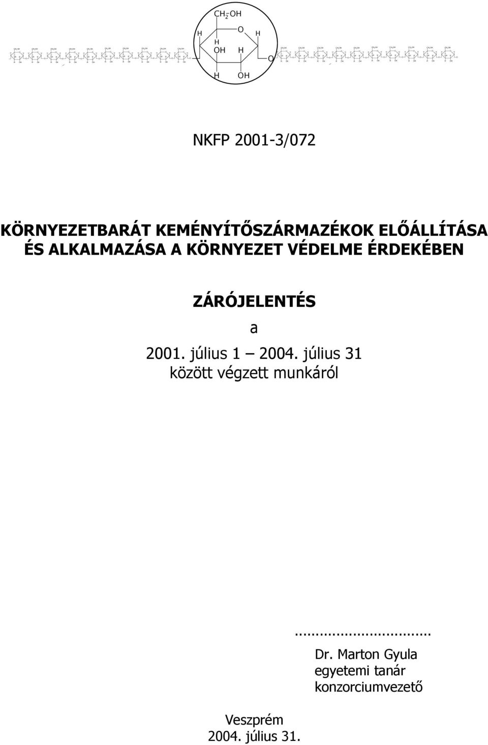 KÖRNYEZET VÉDELME ÉRDEKÉBEN ZÁRÓJELENTÉS a 2001. július 1 2004.