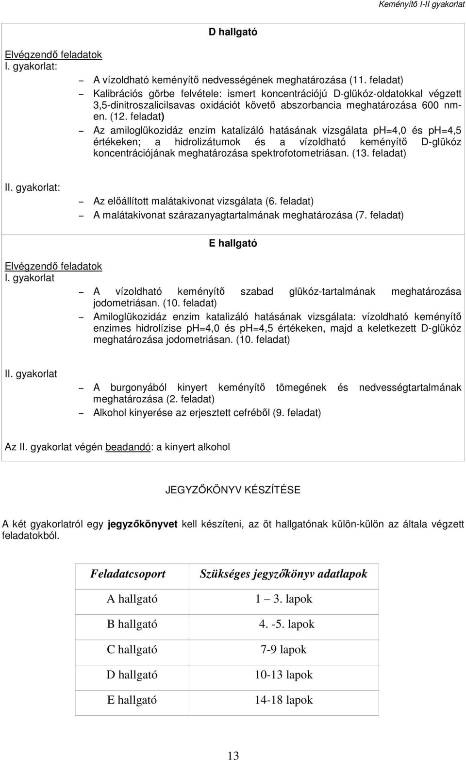 feladat) Az amiloglükozidáz enzim katalizáló hatásának vizsgálata ph=4,0 és ph=4,5 értékeken; a hidrolizátumok és a vízoldható keményítő D-glükóz koncentrációjának meghatározása spektrofotometriásan.