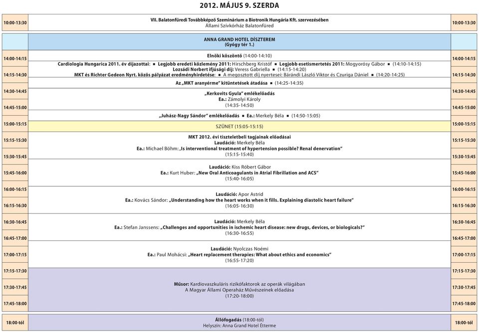 év díjazottai: Legjobb eredeti közlemény 2011: Hirschberg Kristóf Legjobb esetismertetés 2011: Mogyorósy Gábor (14:10-14:15) Lozsádi Norbert ifjúsági díj: Veress Gabriella (14:15-14:20) 14:15-14:30