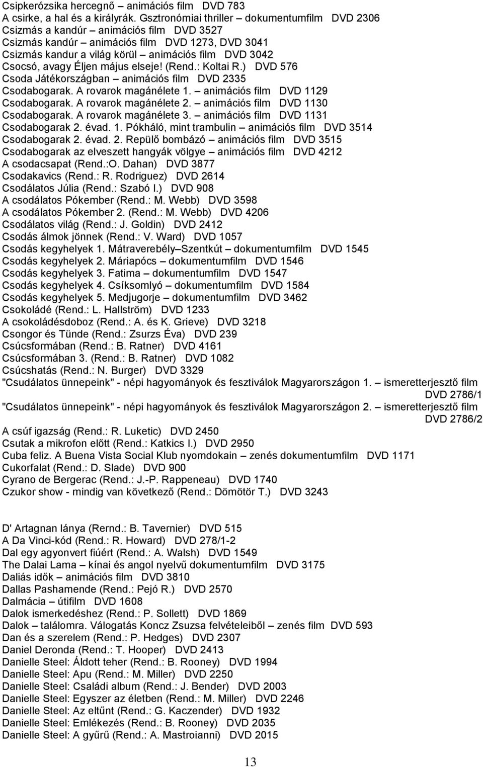 avagy Éljen május elseje! (Rend.: Koltai R.) DVD 576 Csoda Játékországban animációs film DVD 2335 Csodabogarak. A rovarok magánélete 1. animációs film DVD 1129 Csodabogarak. A rovarok magánélete 2.