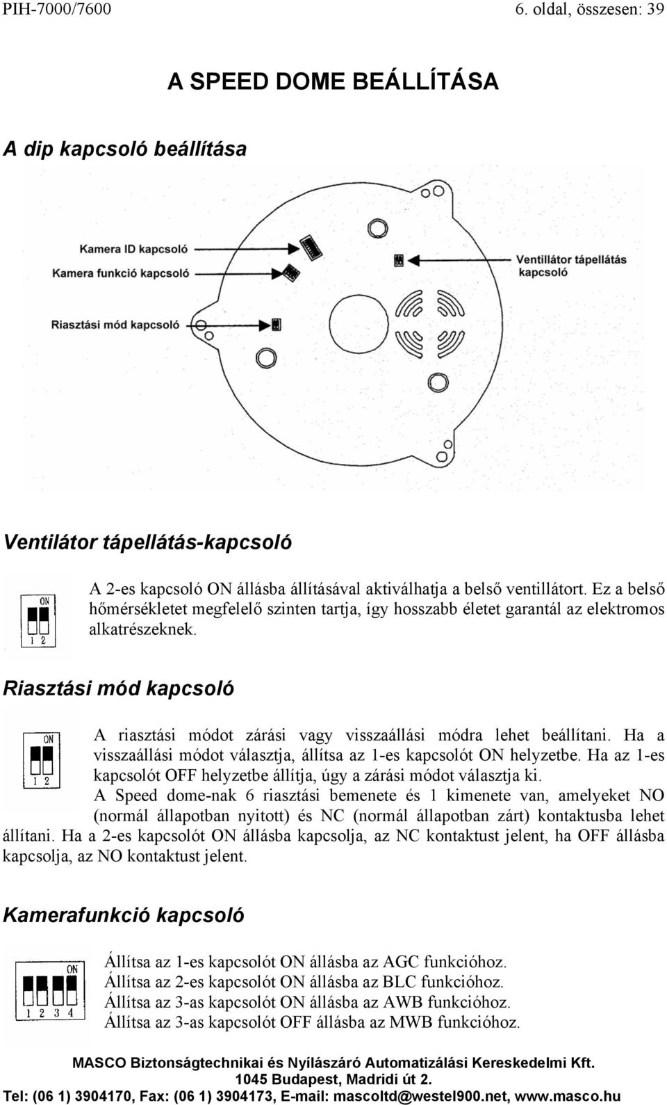 Ha a visszaállási módot választja, állítsa az 1-es kapcsolót ON helyzetbe. Ha az 1-es kapcsolót OFF helyzetbe állítja, úgy a zárási módot választja ki.