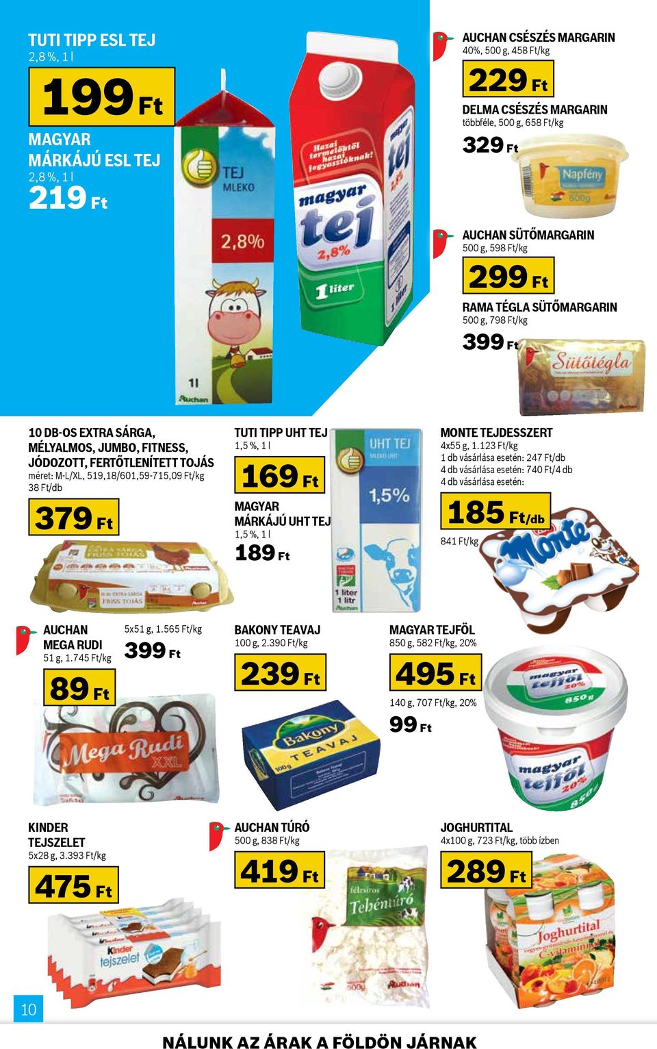 519,18/601,59-715,09 Ft/kg 38 Ft/db 379 Ft Tuti Tipp UHT tej 1,5 %, 1 l 169 Ft Magyar márkájú UHT tej 1,5 %, 1 l 189 Ft Monte tejdesszert 4x55 g, 1.