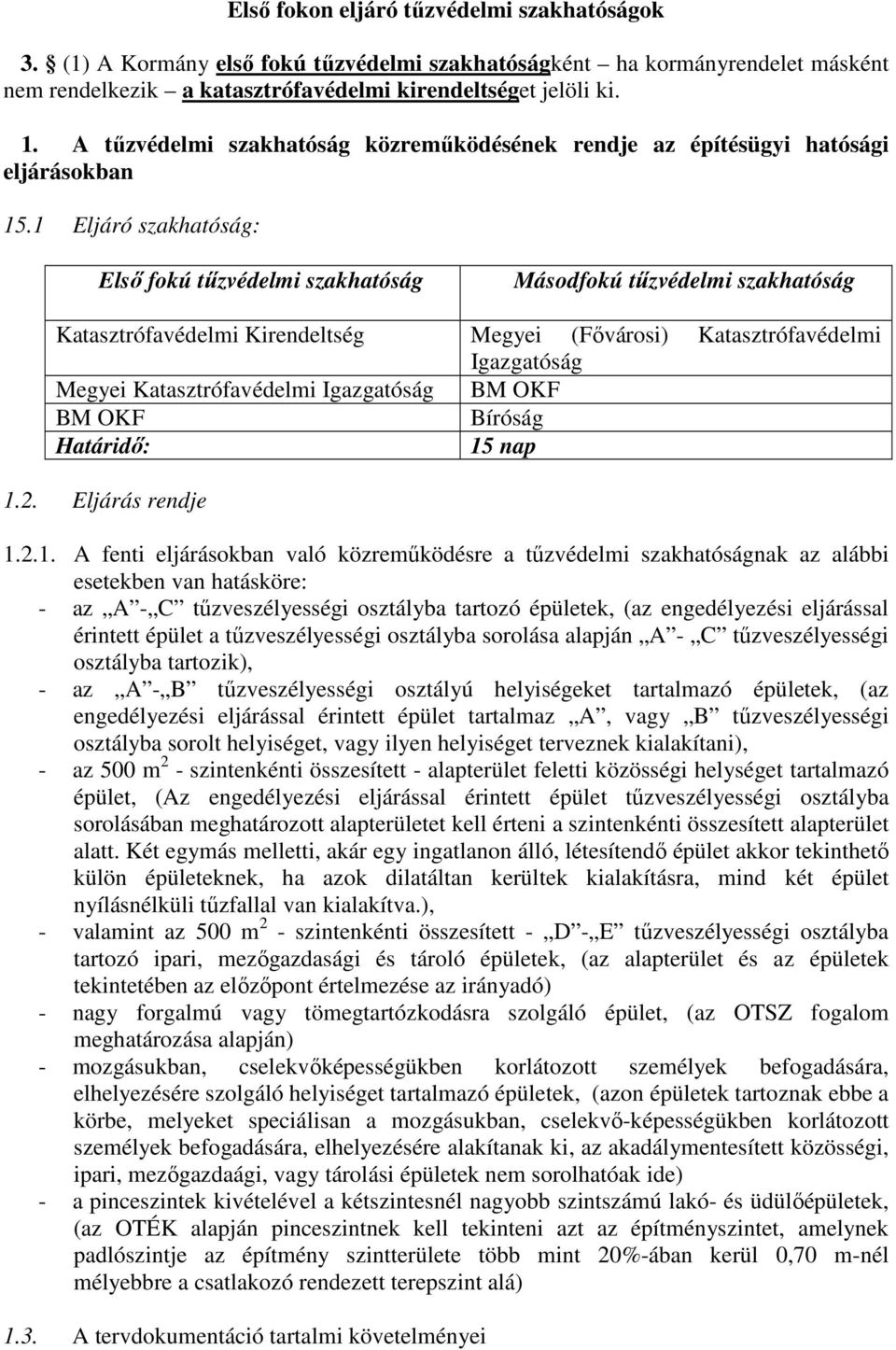 .1 Eljáró szak: Első fokú tűzvédelmi szak Másodfokú tűzvédelmi szak Megyei Katasztrófavédelmi Bíróság 1.2. Eljárás rendje 1.2.1. A fenti eljárásokban való közreműködésre a tűzvédelmi szaknak az