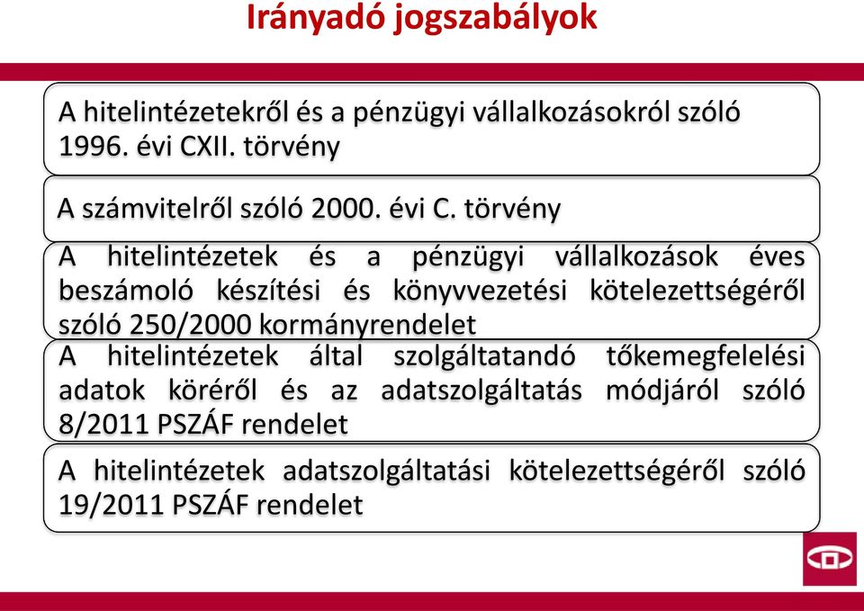 törvény A hitelintézetek és a pénzügyi vállalkozások éves beszámoló készítési és könyvvezetési kötelezettségéről szóló