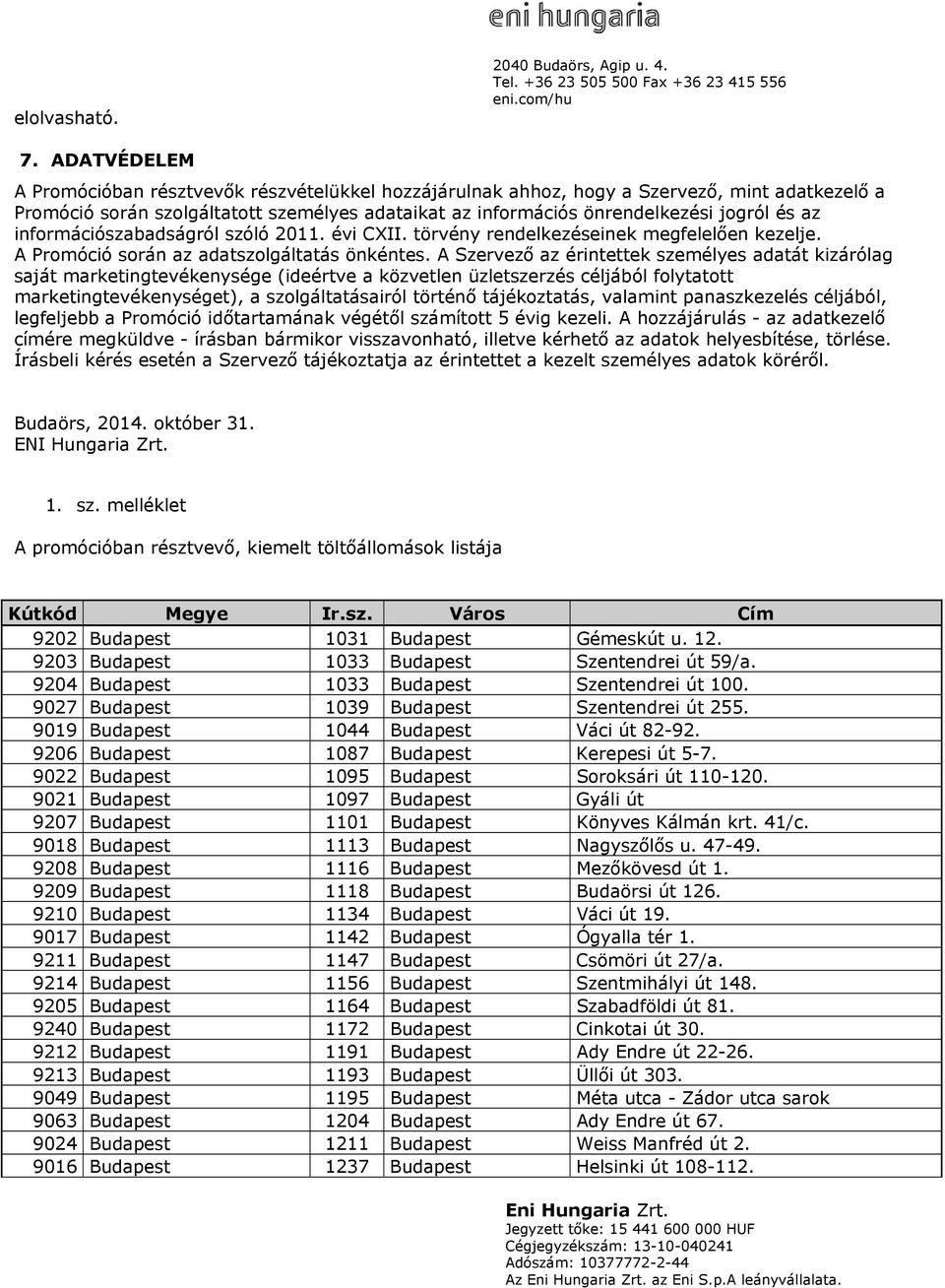 információszabadságról szóló 2011. évi CXII. törvény rendelkezéseinek megfelelően kezelje. A Promóció során az adatszolgáltatás önkéntes.