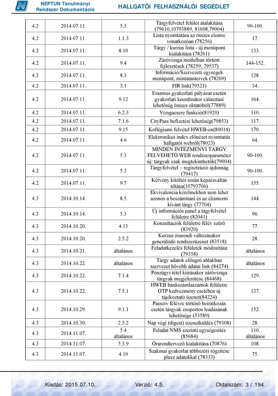 Információ/Szervezeti egységek menüpont, mintatantervek (78269) FIR link(79521) Erasmus gyakorlati pályázat esetén gyakorlati koordinátor választási lehetőség összes oktatóból(77889) Vizsgacsere