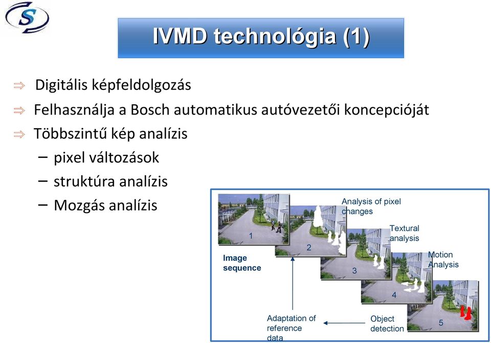 struktúra analízis Analysis of pixel Mozgás analízis changes Textural