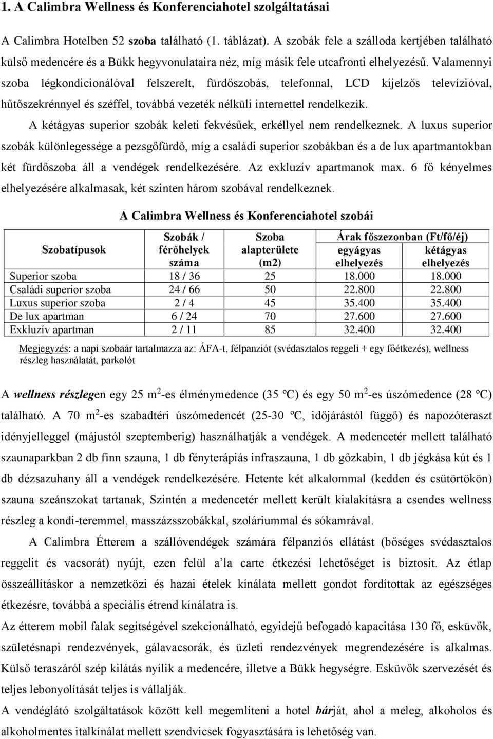 Valamennyi szoba légkondicionálóval felszerelt, fürdőszobás, telefonnal, hűtőszekrénnyel és széffel, továbbá vezeték nélküli internettel rendelkezik.