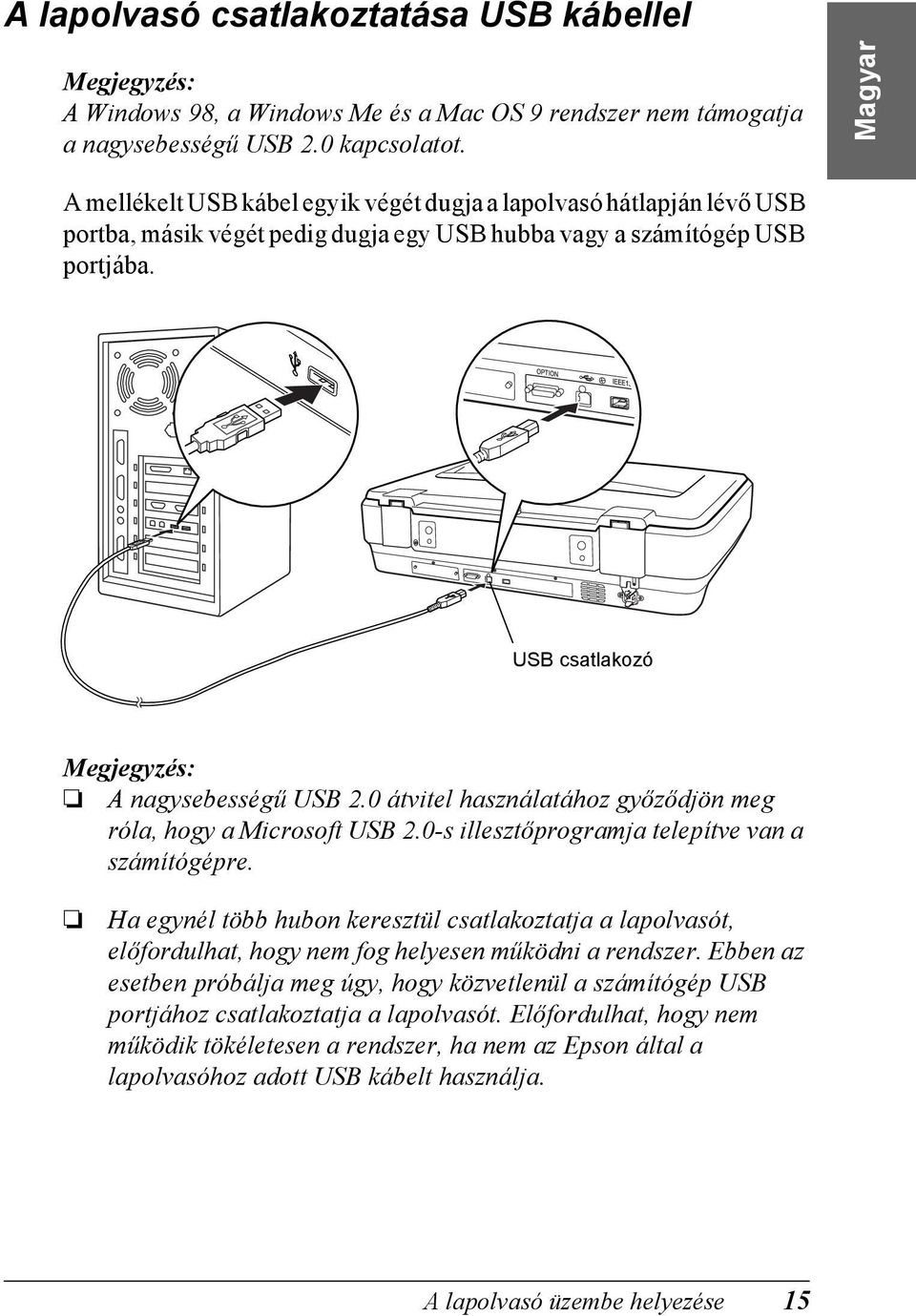 0 átvitel használatához győződjön meg róla, hogy a Microsoft USB 2.0-s illesztőprogramja telepítve van a számítógépre.