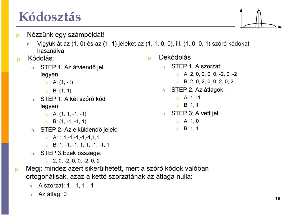 A két szóró kód legyen A: (1, 1, -1, -1) B: (1, -1, -1, 1) STEP 2.