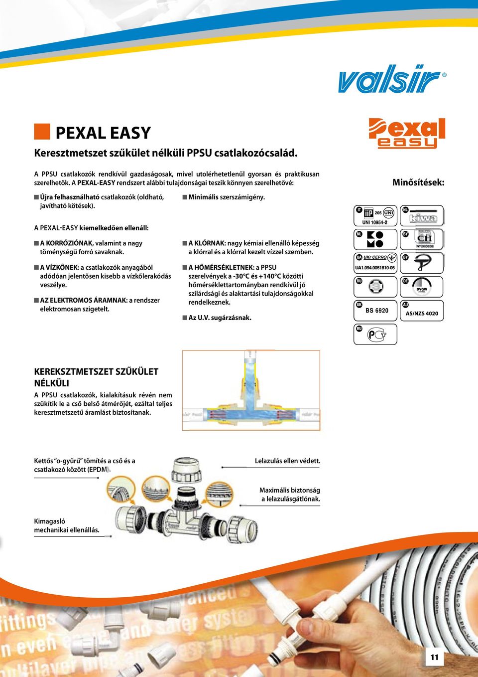 A PEXAL-EASY kiemelkedően ellenáll: A KORRÓZIÓNAK, valamint a nagy töménységű forró savaknak. A VÍZKŐNEK: a csatlakozók anyagából adódóan jelentősen kisebb a vízkőlerakódás veszélye.