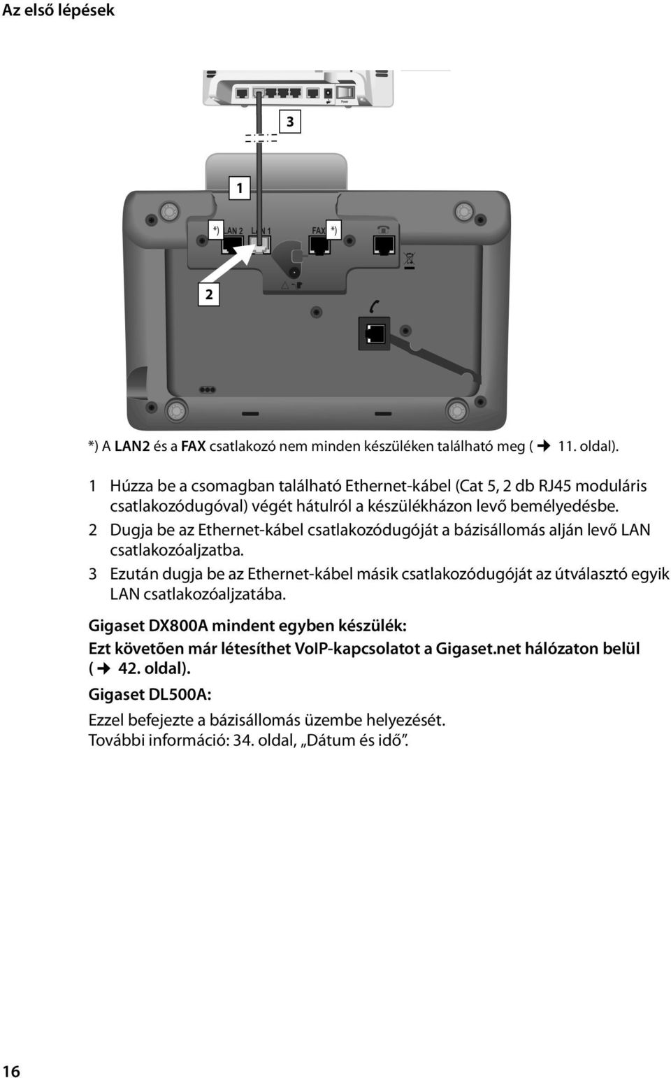 2 Dugja be az Ethernet-kábel csatlakozódugóját a bázisállomás alján levő LAN csatlakozóaljzatba.