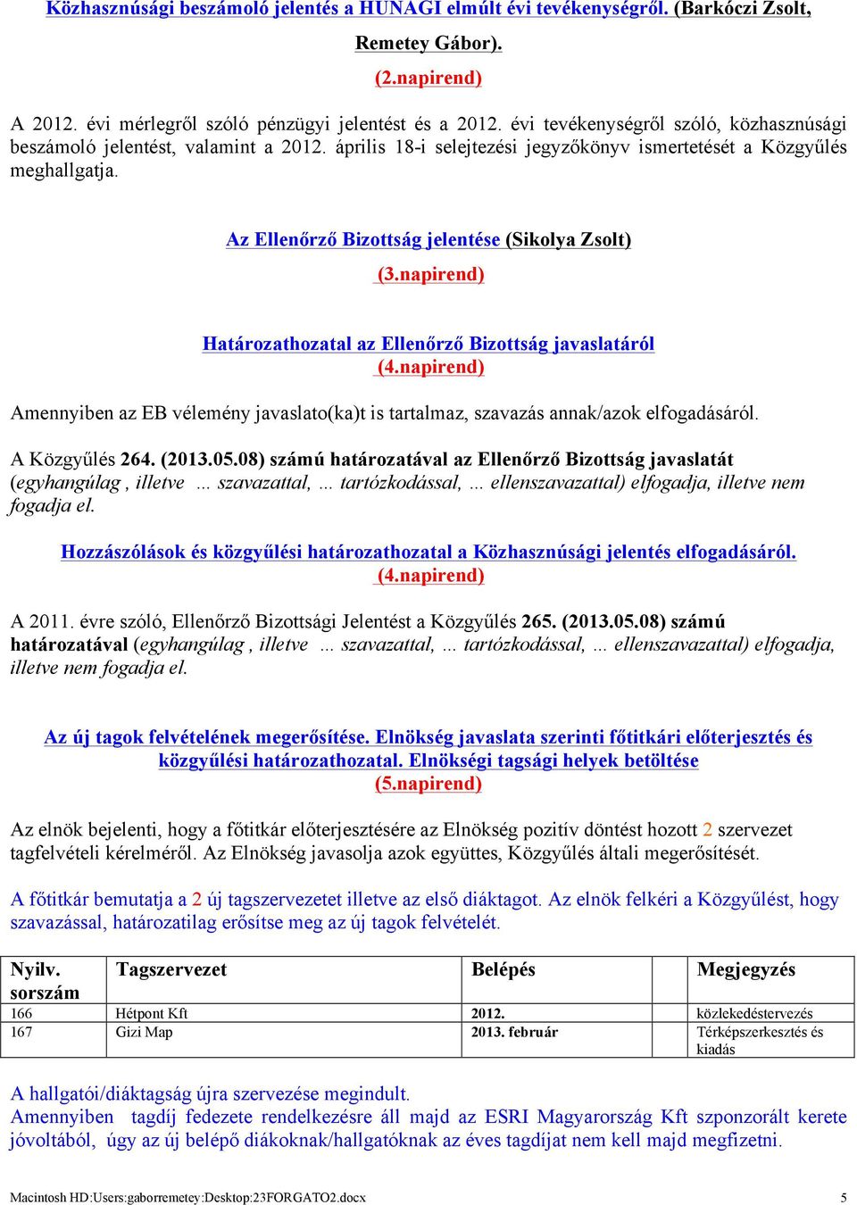 Az Ellenőrző Bizottság jelentése (Sikolya Zsolt) (3.napirend) Határozathozatal az Ellenőrző Bizottság javaslatáról (4.