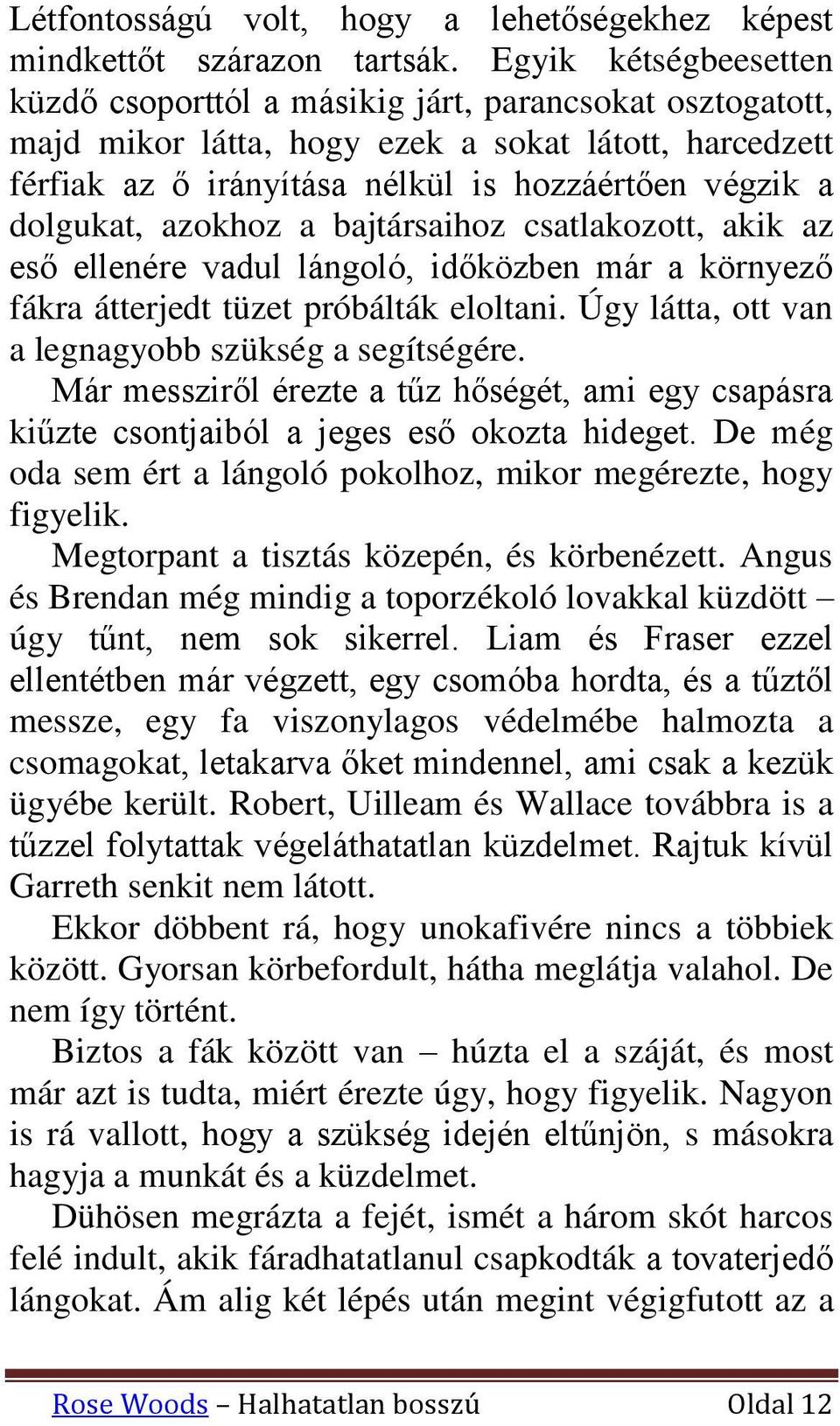 azokhoz a bajtársaihoz csatlakozott, akik az eső ellenére vadul lángoló, időközben már a környező fákra átterjedt tüzet próbálták eloltani. Úgy látta, ott van a legnagyobb szükség a segítségére.