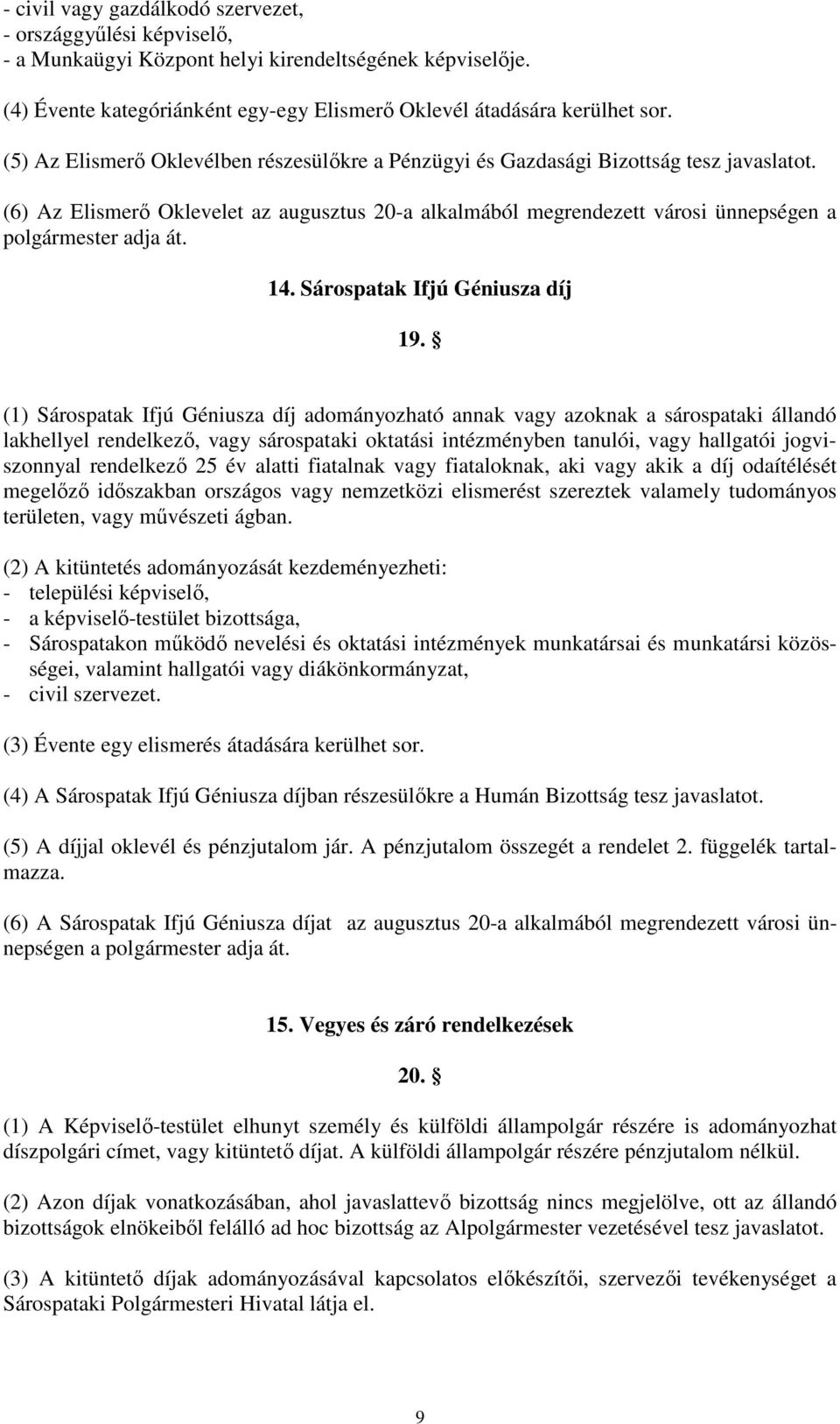 14. Sárospatak Ifjú Géniusza díj 19.