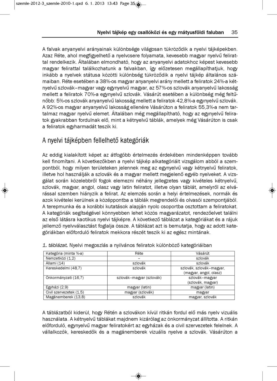 általában elmondható, hogy az anyanyelvi adatokhoz képest kevesebb magyar felirattal találkozhatunk a falvakban, így előzetesen megállapíthatjuk, hogy inkább a nyelvek státusa közötti különbség