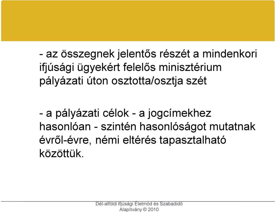 pályázati célok - a jogcímekhez hasonlóan - szintén