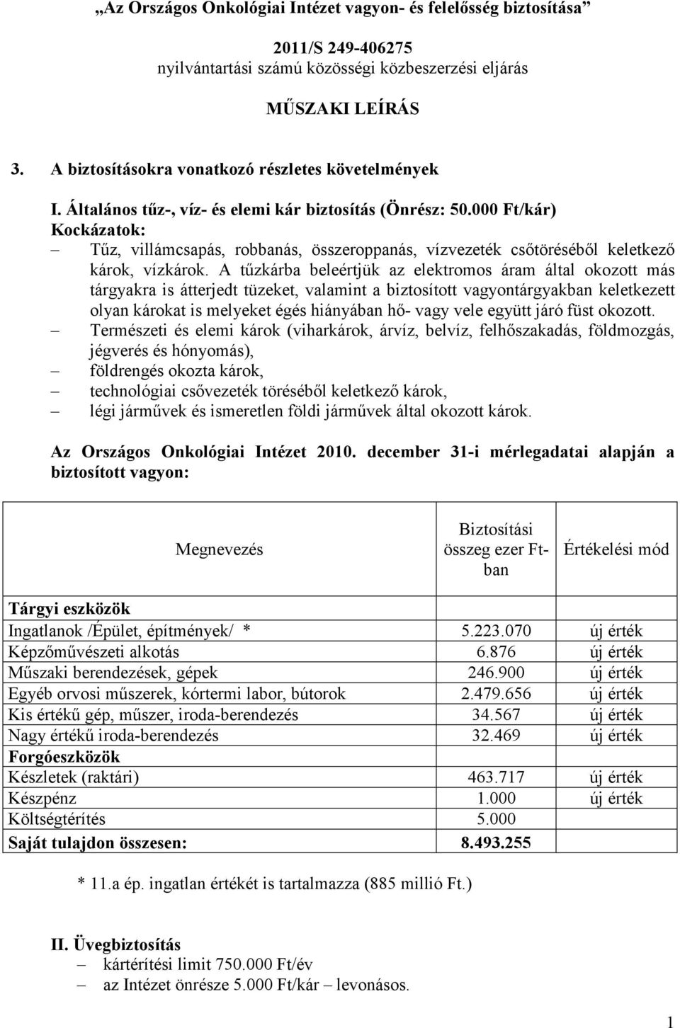 000 Ft/kár) Kockázatok: Tűz, villámcsapás, robbanás, összeroppanás, vízvezeték csőtöréséből keletkező károk, vízkárok.