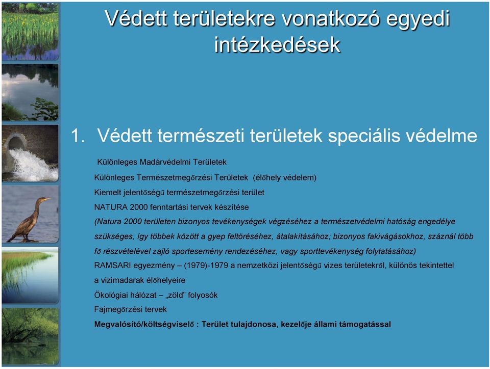 átalakításához; bizonyos fakivágásokhoz, száznál több fő részvételével zajló sportesemény rendezéséhez, vagy sporttevékenység folytatásához) RAMSARI egyezmény (1979)-1979 a nemzetközi