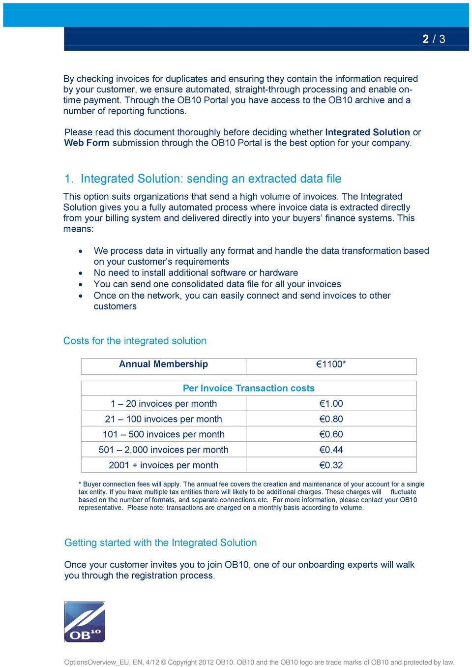 Please read this document thoroughly before deciding whether Integrated Solution or Web Form submission through the OB10 Portal is the best option for your company. 1.