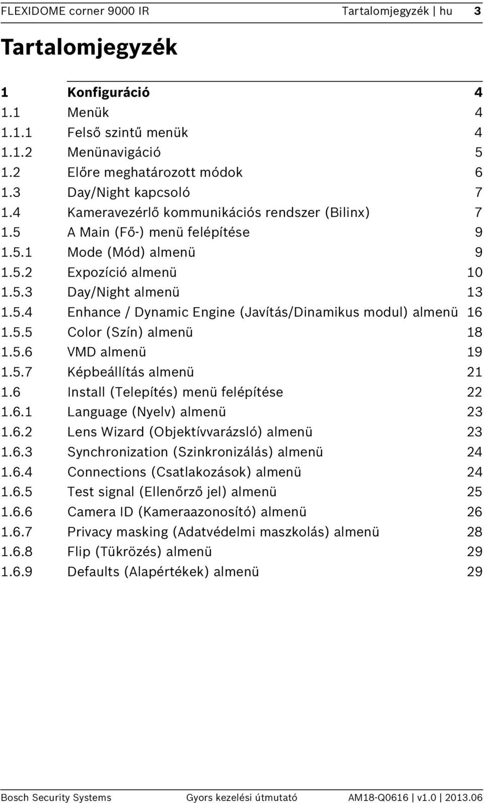 5.5 Color (Szín) almenü 18 1.5.6 VMD almenü 19 1.5.7 Képbeállítás almenü 21 1.6 Install (Telepítés) menü felépítése 22 1.6.1 Language (Nyelv) almenü 23 1.6.2 Lens Wizard (Objektívvarázsló) almenü 23 1.