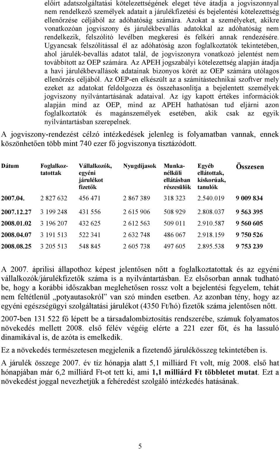 Ugyancsak felszólítással él az adóhatóság azon foglalkoztatók tekintetében, ahol járulék-bevallás adatot talál, de jogviszonyra vonatkozó jelentést nem továbbított az OEP számára.