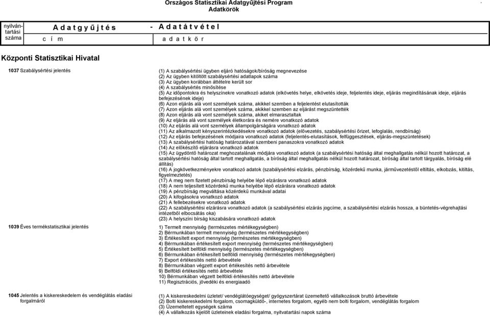 elkövetés ideje, feljelentés ideje, eljárás megindításának ideje, eljárás befejezésének ideje) (6) Azon eljárás alá vont személyek, akikkel szemben a feljelentést elutasították (7) Azon eljárás alá