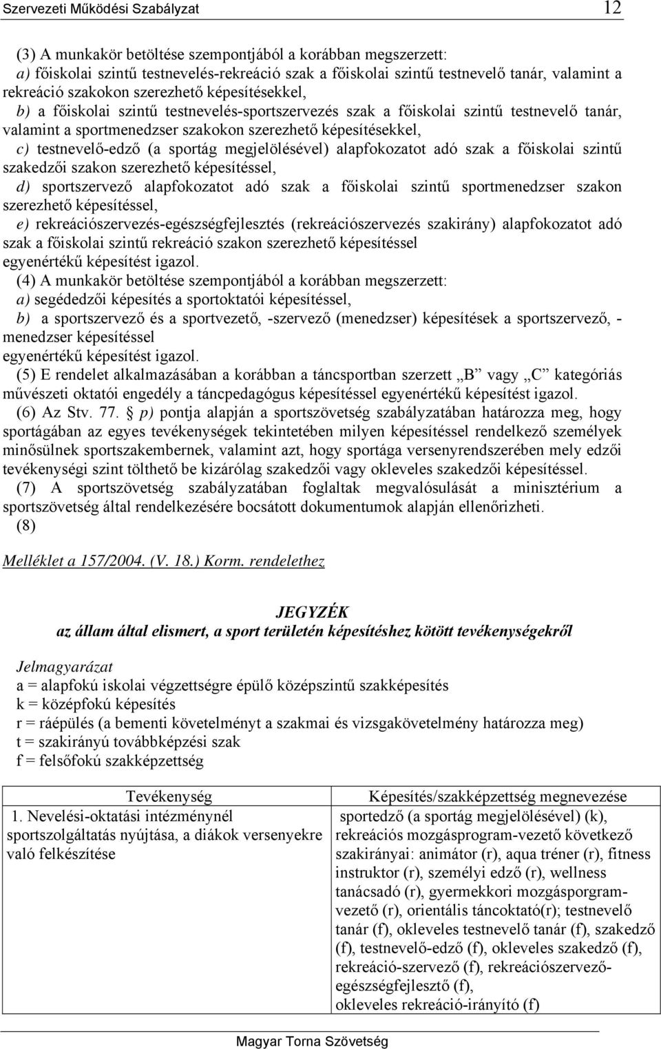 c) testnevelő-edző (a sportág megjelölésével) alapfokozatot adó szak a főiskolai szintű szakedzői szakon szerezhető képesítéssel, d) sportszervező alapfokozatot adó szak a főiskolai szintű