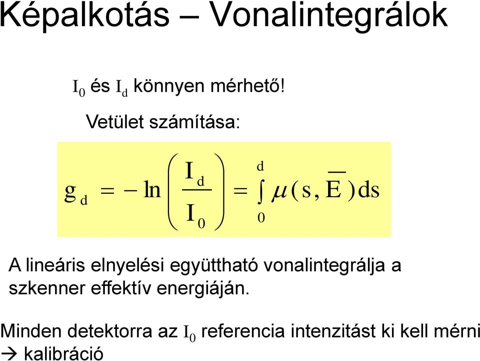 elnyelési együttható vonalintegrálja a szkenner effektív